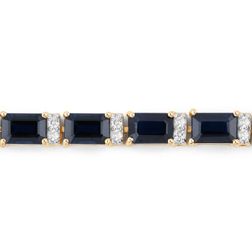 12.77 ct Genuine Blue Sapphire and White Diamond 14K Yellow Gold Bracelet